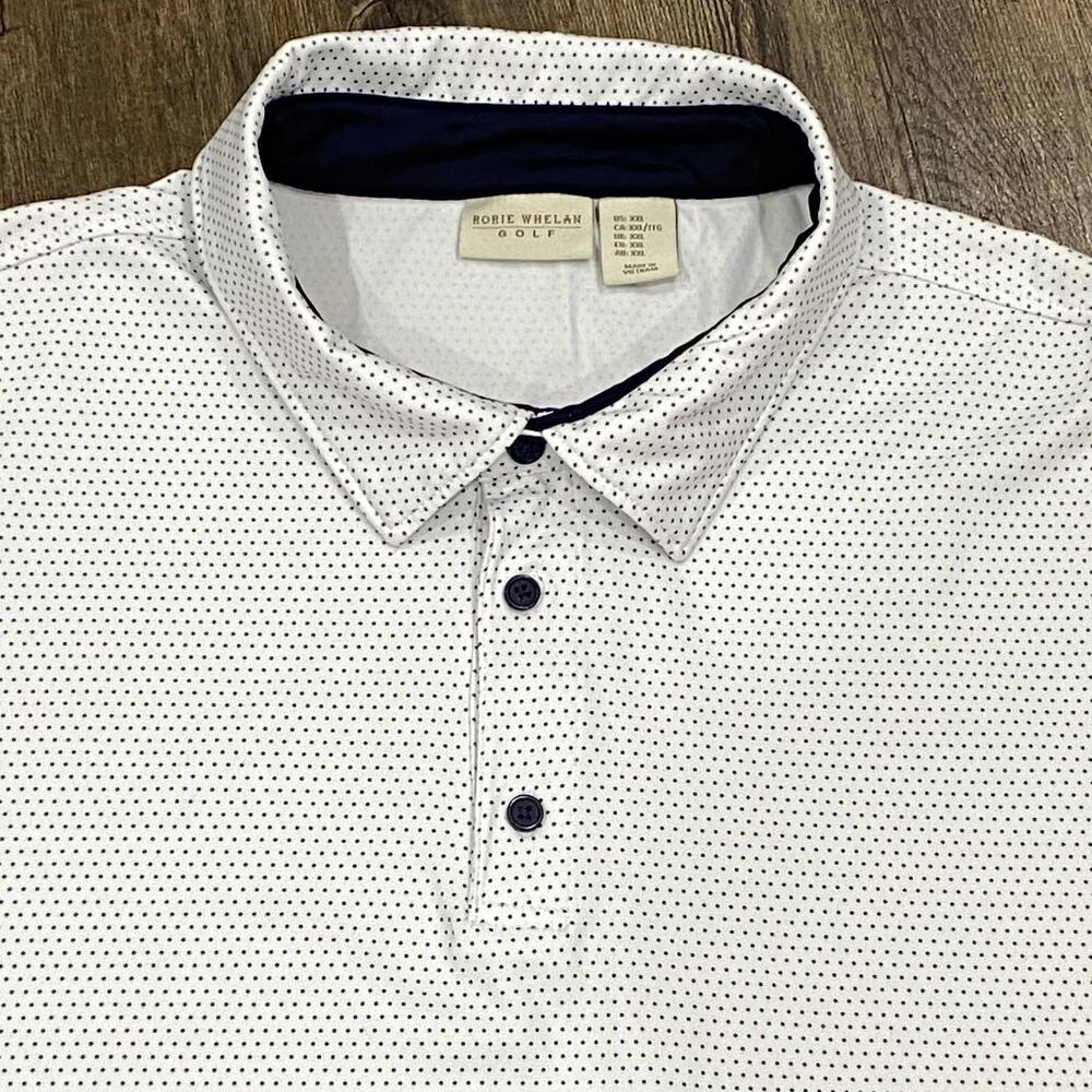 Rorie Whelan Golf Polo Shirt Mens XXL White Geometric Short Sleeve Polka Dot EUC